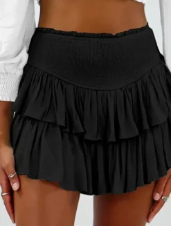 Hot Women's Skirt A Line Fashion Casual Mini High Waist Skirts Solid Colored Layered Street Daily Black White Pink Red Summer Rayon Women Skirts