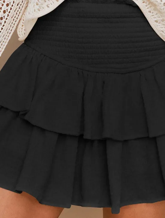 Hot Women's Skirt A Line Fashion Casual Mini High Waist Skirts Solid Colored Layered Street Daily Black White Pink Red Summer Rayon Women Skirts