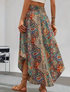 Best Women's Skirt A Line Fashion Casual Maxi High Waist Skirts Geometric Print Micro-elastic Street Daily Black Green Summer Polyester Women Skirts