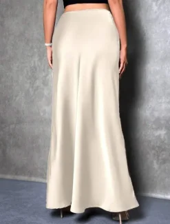 Hot Women's Skirt A Line Fashion Casual Maxi High Waist Skirts Solid Colored Micro-elastic Street Daily Apricot Black Grey Winter Satin Polyester Women Skirts