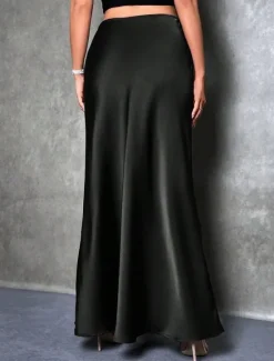 Hot Women's Skirt A Line Fashion Casual Maxi High Waist Skirts Solid Colored Micro-elastic Street Daily Apricot Black Grey Winter Satin Polyester Women Skirts
