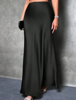 Hot Women's Skirt A Line Fashion Casual Maxi High Waist Skirts Solid Colored Micro-elastic Street Daily Apricot Black Grey Winter Satin Polyester Women Skirts