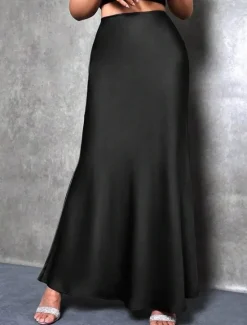 Hot Women's Skirt A Line Fashion Casual Maxi High Waist Skirts Solid Colored Micro-elastic Street Daily Apricot Black Grey Winter Satin Polyester Women Skirts