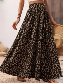 New Women's Skirt A Line Fashion Casual Maxi High Waist Skirts Print Micro-elastic Street Daily Summer Polyester Women Skirts