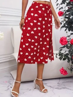 Outlet Women's Skirt A Line Fashion Casual Above Knee High Waist Skirts Polka Dot Print Micro-elastic Street Daily Summer Polyester Women Skirts
