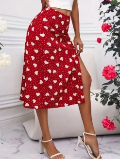 Outlet Women's Skirt A Line Fashion Casual Above Knee High Waist Skirts Polka Dot Print Micro-elastic Street Daily Summer Polyester Women Skirts