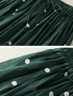 Best Women's Skirt A Line Fashion Casual Maxi High Waist Skirts Polka Dot Print Casual Daily Weekend Yellow Navy Blue Brown Green Summer Cotton And Linen Women Dresses