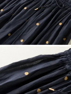 Best Women's Skirt A Line Fashion Casual Maxi High Waist Skirts Polka Dot Print Casual Daily Weekend Yellow Navy Blue Brown Green Summer Cotton And Linen Women Dresses