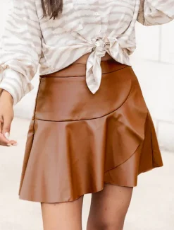 Clearance Women's Skirt A Line Fashion Sexy Mini High Waist Skirts Solid Colored Ruffle Street Daily Black Brown Summer Faux Leather Leather Women Skirts