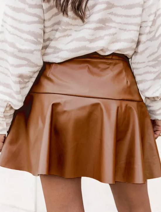 Clearance Women's Skirt A Line Fashion Sexy Mini High Waist Skirts Solid Colored Ruffle Street Daily Black Brown Summer Faux Leather Leather Women Skirts