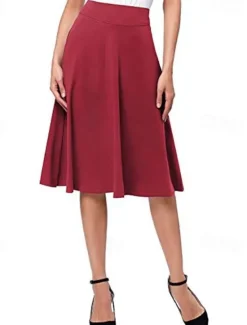 Hot Women's Skirt A Line Knee-length High Waist Skirts Pleated Ruffle Solid Colored Maillard Street Daily Spring Fashion Casual Wine Black Yellow Dark Green Women Skirts