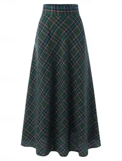 Sale Women's Skirt A Line Maxi Skirts Pocket Print Plaid Street Daily Winter Fashion Casual Black Red Green Women Skirts
