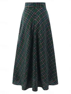 Sale Women's Skirt A Line Maxi Skirts Pocket Print Plaid Street Daily Winter Fashion Casual Black Red Green Women Skirts