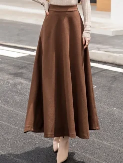Best Women's Skirt A Line Maxi Skirts Ruched Solid Colored Street Daily Winter Fashion Casual Wine Camel Brown Women Skirts