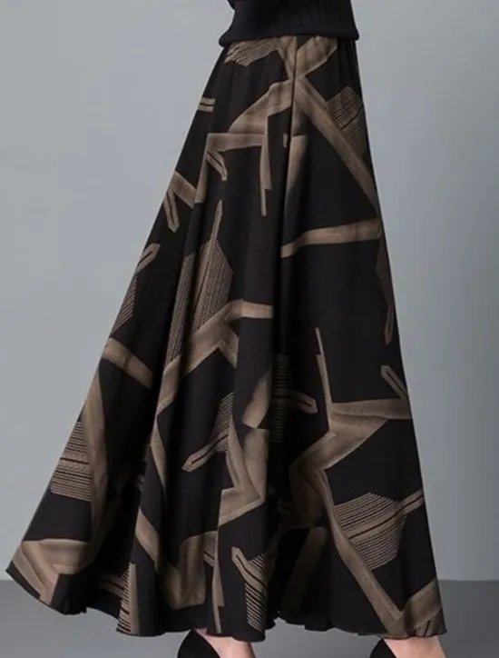 Hot Women's Skirt A Line Maxi High Waist Skirts Pleated Pocket Print Floral Office / Career Street Winter Fashion Casual Black Yellow Red Women Skirts