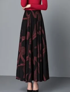 Hot Women's Skirt A Line Maxi High Waist Skirts Pleated Pocket Print Floral Office / Career Street Winter Fashion Casual Black Yellow Red Women Skirts