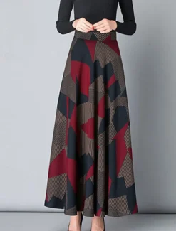 Hot Women's Skirt A Line Maxi High Waist Skirts Pleated Pocket Print Floral Office / Career Street Winter Fashion Casual Black Yellow Red Women Skirts