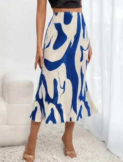 Women's Skirt A Line Midi Skirts Print Geometric Color Block Street Date Summer Fashion Red Blue Dark Gray Beige Women Skirts