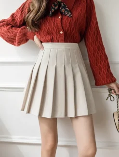 Sale Women's Skirt A Line Mini High Waist Skirts Pleated Solid Colored Street Daily Spring & Summer Fashion Sexy Black Dark Gray Khaki Apricot Women Skirts