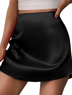 Outlet Women's Skirt A Line Mini High Waist Skirts Solid Colored Street Daily Summer Satin Fashion Sexy Summer Apricot Black Pink Dark Green Women Skirts