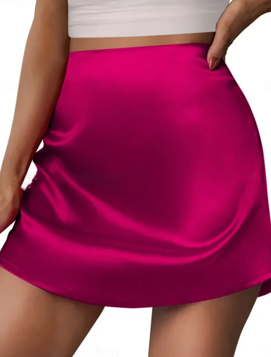Outlet Women's Skirt A Line Mini High Waist Skirts Solid Colored Street Daily Summer Satin Fashion Sexy Summer Apricot Black Pink Dark Green Women Skirts