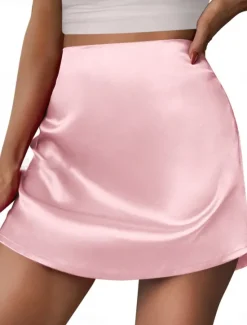 Outlet Women's Skirt A Line Mini High Waist Skirts Solid Colored Street Daily Summer Satin Fashion Sexy Summer Apricot Black Pink Dark Green Women Skirts