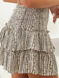 New Women's Skirt A Line Mini High Waist Skirts Ruffle Print Floral Daily Vacation Summer Fashion Bohemian Casual Boho Apricot Black White Pink Women Skirts