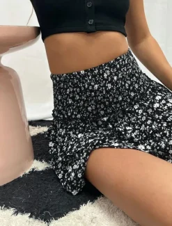 New Women's Skirt A Line Mini High Waist Skirts Ruffle Print Floral Daily Vacation Summer Fashion Bohemian Casual Boho Apricot Black White Pink Women Skirts