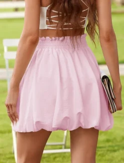New Women's Skirt A Line Solid Color Fashion Casual Mini High Waist Skirts Plain Stretchy Street Daily Black White Pink Light Blue Summer Polyester Women Skirts