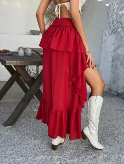 Discount Women's Skirt A Line Solid Color Fashion Casual Mini High Waist Skirts Plain Ruffle Layered Micro-elastic Vacation Street Black White Red Blue Summer Polyester Women Skirts
