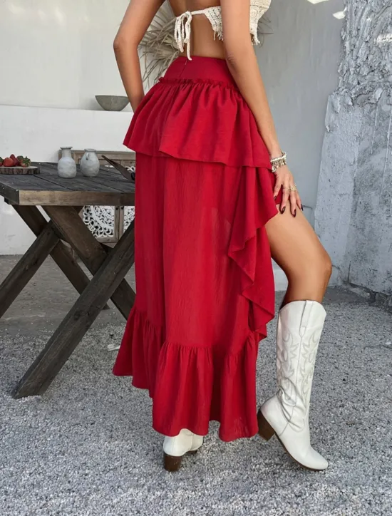 Discount Women's Skirt A Line Solid Color Fashion Casual Mini High Waist Skirts Plain Ruffle Layered Micro-elastic Vacation Street Black White Red Blue Summer Polyester Women Skirts
