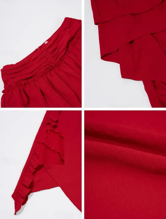 Discount Women's Skirt A Line Solid Color Fashion Casual Mini High Waist Skirts Plain Ruffle Layered Micro-elastic Vacation Street Black White Red Blue Summer Polyester Women Skirts