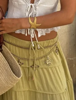 Online Women's Skirt A Line Solid Color Fashion Casual Maxi High Waist Skirts Plain Layered Micro-elastic Vacation Street Black White Orange Green Summer Polyester Women Skirts