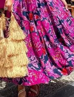 Hot Women's Skirt A Line Swing Maxi Skirts Print Floral Holiday Vacation Summer Casual Boho Women Skirts