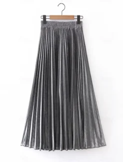Outlet Women's Skirt A Line Swing Long Skirt Elegant Fashion Maxi High Waist Skirts Solid Colored Pleated Street Daily Silver Wine Red Black Golden Winter Cotton Blend Velvet Women Skirts