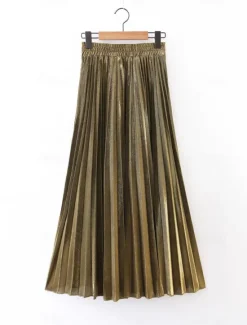 Outlet Women's Skirt A Line Swing Long Skirt Elegant Fashion Maxi High Waist Skirts Solid Colored Pleated Street Daily Silver Wine Red Black Golden Winter Cotton Blend Velvet Women Skirts