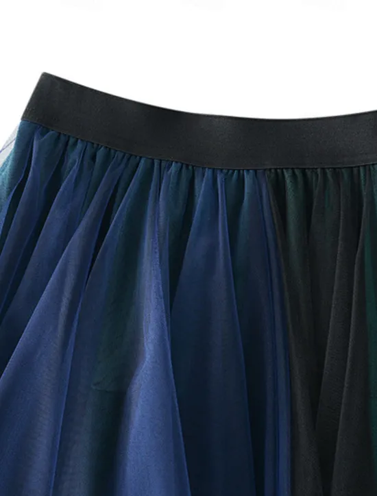 Online Women's Skirt A Line Swing Fashion Casual Midi High Waist Skirts Color Block Irregular Hem Layered Vacation Street White Pink Blue Green Winter Spandex Women Skirts
