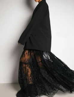 Women's Skirt A Line Swing Elegant Vintage Sexy Long Maxi Mid Waist Skirts Lace Ruffle Patchwork Inelastic School Performance Spring, Fall, Winter, Summer Nylon Women Skirts