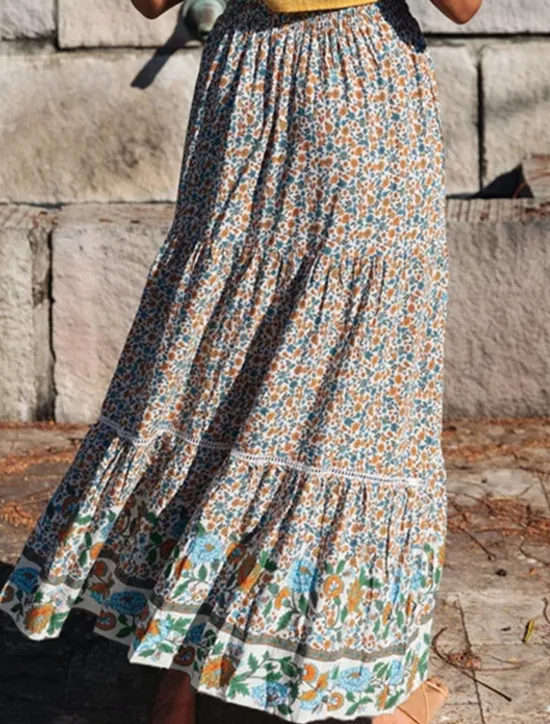 Best Women's Skirt A Line Swing Bohemia Maxi High Waist Skirts Floral Print Floral Holiday Vacation Summer Casual Boho Apricot Red Women Skirts