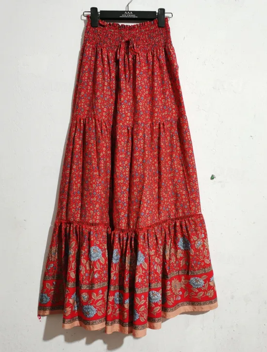 Best Women's Skirt A Line Swing Bohemia Maxi High Waist Skirts Floral Print Floral Holiday Vacation Summer Casual Boho Apricot Red Women Skirts