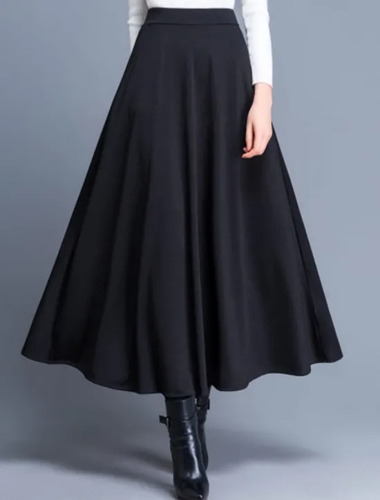 Discount Women's Skirt A Line Swing Midi High Waist Skirts Pocket Solid Colored Street Daily Winter Elegant Fashion Wine Black Red Women Skirts