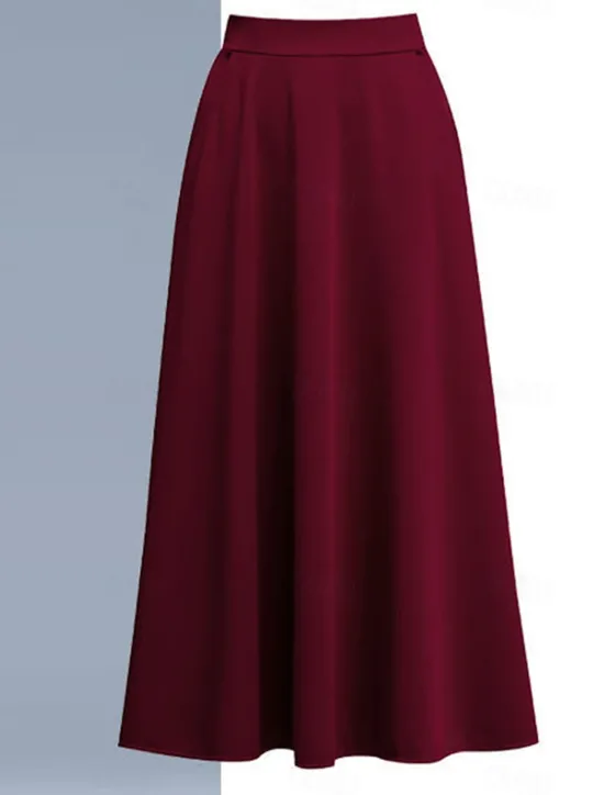 Discount Women's Skirt A Line Swing Midi High Waist Skirts Pocket Solid Colored Street Daily Winter Elegant Fashion Wine Black Red Women Skirts