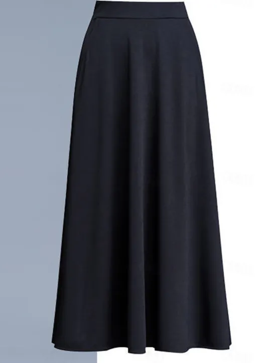 Discount Women's Skirt A Line Swing Midi High Waist Skirts Pocket Solid Colored Street Daily Winter Elegant Fashion Wine Black Red Women Skirts