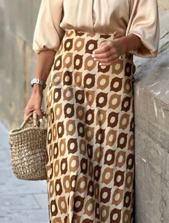 New Women's Skirt A Line Swing Long Skirt Maxi High Waist Skirts Print Floral Geometric Polka Dot Street Daily Summer Fashion Casual Boho Yellow Khaki Women Skirts