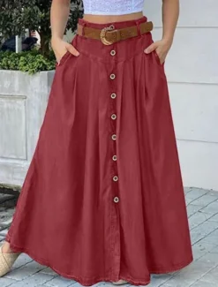 Women's Skirt A Line Swing Long Skirt Maxi High Waist Skirts Pocket Solid Colored Street Daily Winter Fashion Casual Black Wine Royal Blue Women Skirts