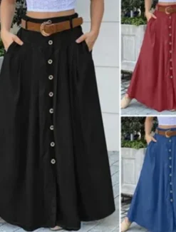 Women's Skirt A Line Swing Long Skirt Maxi High Waist Skirts Pocket Solid Colored Street Daily Winter Fashion Casual Black Wine Royal Blue Women Skirts