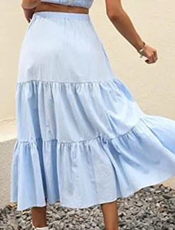 New Women's Skirt A Line Swing Maxi Skirts Ruffle Pocket Solid Colored Casual Daily Weekend Summer Fashion Casual Black White Red Light Blue Women Skirts