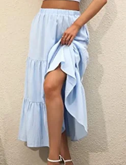 New Women's Skirt A Line Swing Maxi Skirts Ruffle Pocket Solid Colored Casual Daily Weekend Summer Fashion Casual Black White Red Light Blue Women Skirts
