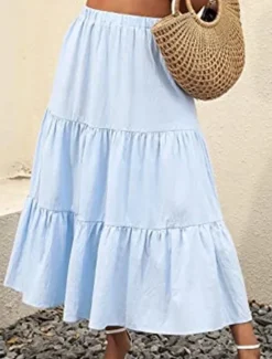 New Women's Skirt A Line Swing Maxi Skirts Ruffle Pocket Solid Colored Casual Daily Weekend Summer Fashion Casual Black White Red Light Blue Women Skirts