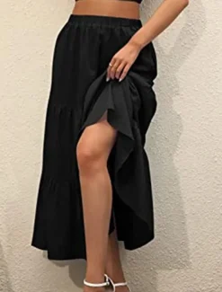 New Women's Skirt A Line Swing Maxi Skirts Ruffle Pocket Solid Colored Casual Daily Weekend Summer Fashion Casual Black White Red Light Blue Women Skirts